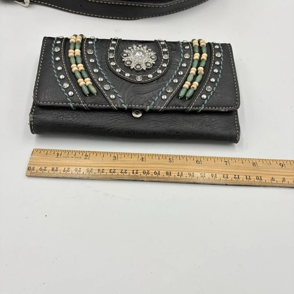 Montana West Black and Turquoise Embellished Shoulder‎ Bag &wallet